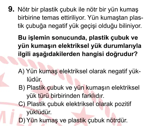 8. Sınıf ve Hazırlık Fen Bilimleri 2022 İOKBS Bursluluk Sınavı 9. Soru görseli