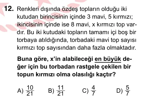 8. Sınıf ve Hazırlık Matematik 2022 İOKBS Bursluluk Sınavı 12. Soru görseli