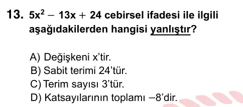 8. Sınıf ve Hazırlık Matematik 2022 İOKBS Bursluluk Sınavı 13. Soru görseli