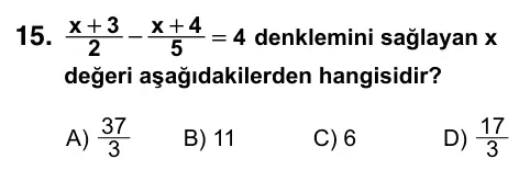 8. Sınıf ve Hazırlık Matematik 2022 İOKBS Bursluluk Sınavı 15. Soru görseli