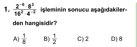 8. Sınıf ve Hazırlık Matematik 2022 İOKBS Bursluluk Sınavı 1. Soru görseli