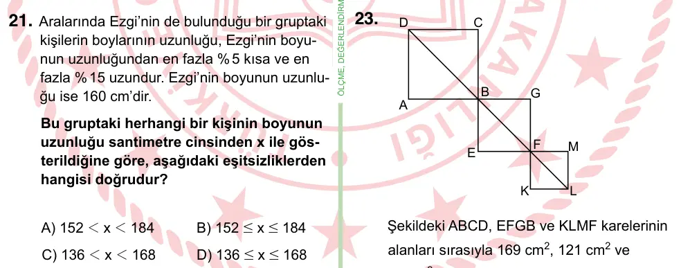 8. Sınıf ve Hazırlık Matematik 2022 İOKBS Bursluluk Sınavı 21. Soru görseli