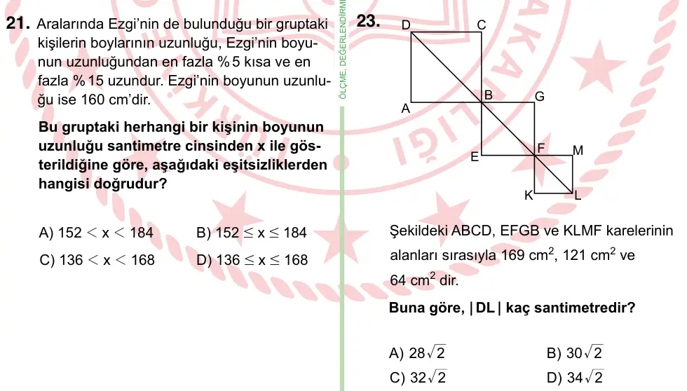 8. Sınıf ve Hazırlık Matematik 2022 İOKBS Bursluluk Sınavı 23. Soru görseli