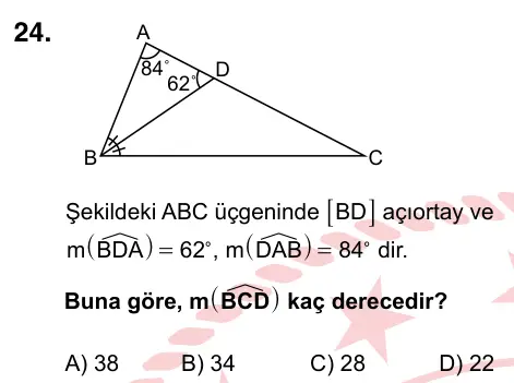 8. Sınıf ve Hazırlık Matematik 2022 İOKBS Bursluluk Sınavı 24. Soru görseli