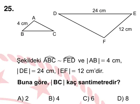 8. Sınıf ve Hazırlık Matematik 2022 İOKBS Bursluluk Sınavı 25. Soru görseli