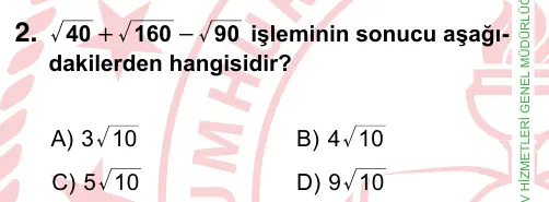 8. Sınıf ve Hazırlık Matematik 2022 İOKBS Bursluluk Sınavı 2. Soru görseli
