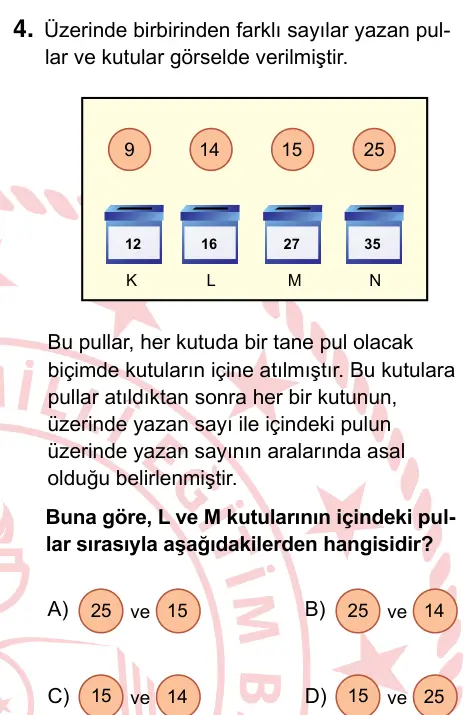 8. Sınıf ve Hazırlık Matematik 2022 İOKBS Bursluluk Sınavı 4. Soru görseli