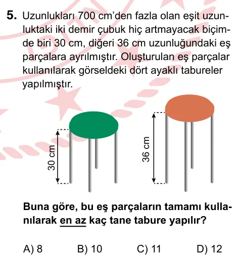 8. Sınıf ve Hazırlık Matematik 2022 İOKBS Bursluluk Sınavı 5. Soru görseli