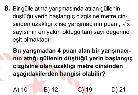 8. Sınıf ve Hazırlık Matematik 2022 İOKBS Bursluluk Sınavı 8. Soru görseli