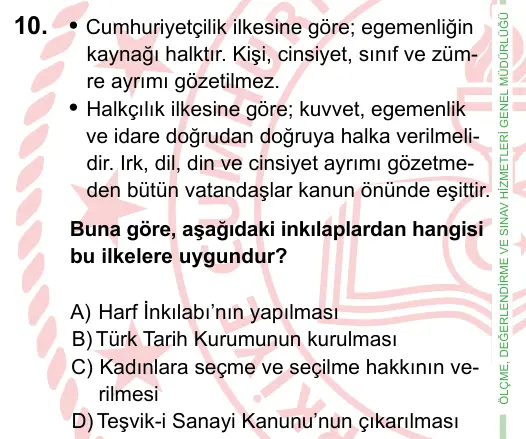 8. Sınıf ve Hazırlık Sosyal Bilgiler 2022 İOKBS Bursluluk Sınavı 10. Soru görseli