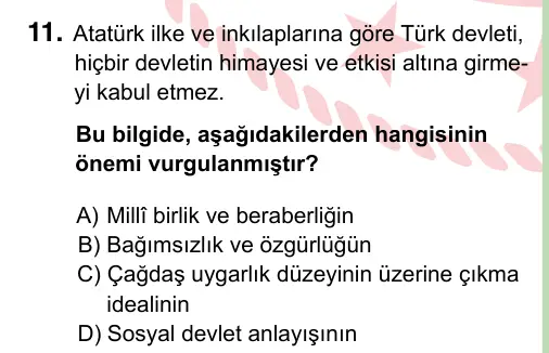 8. Sınıf ve Hazırlık Sosyal Bilgiler 2022 İOKBS Bursluluk Sınavı 11. Soru görseli