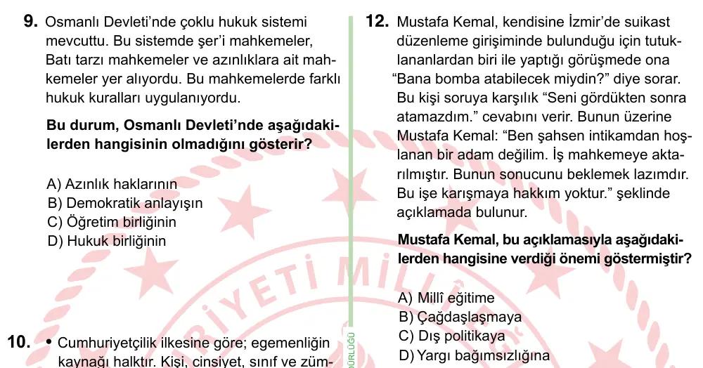 8. Sınıf ve Hazırlık Sosyal Bilgiler 2022 İOKBS Bursluluk Sınavı 12. Soru görseli