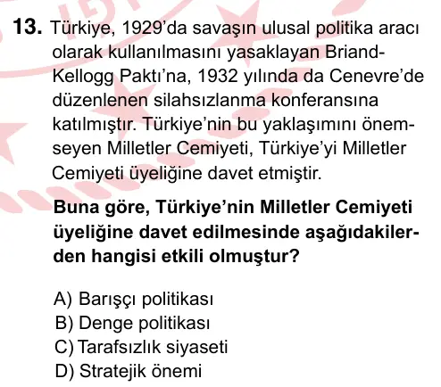 8. Sınıf ve Hazırlık Sosyal Bilgiler 2022 İOKBS Bursluluk Sınavı 13. Soru görseli (1/2)