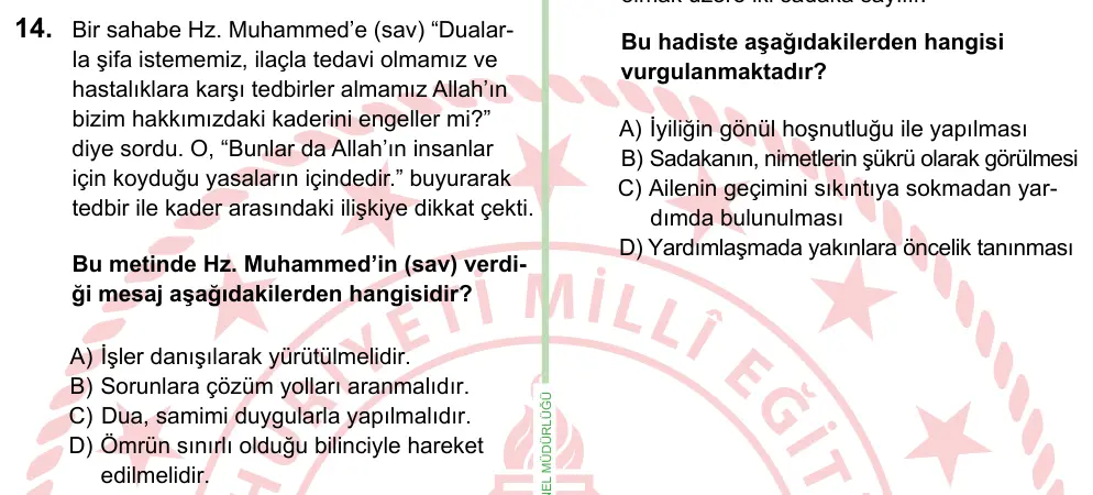 8. Sınıf ve Hazırlık Sosyal Bilgiler 2022 İOKBS Bursluluk Sınavı 14. Soru görseli
