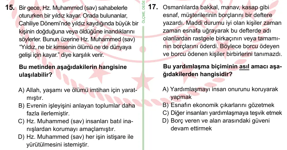 8. Sınıf ve Hazırlık Sosyal Bilgiler 2022 İOKBS Bursluluk Sınavı 15. Soru görseli