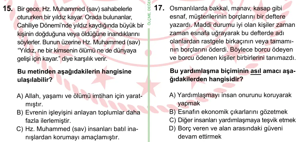 8. Sınıf ve Hazırlık Sosyal Bilgiler 2022 İOKBS Bursluluk Sınavı 17. Soru görseli