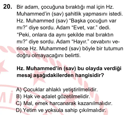8. Sınıf ve Hazırlık Sosyal Bilgiler 2022 İOKBS Bursluluk Sınavı 20. Soru görseli