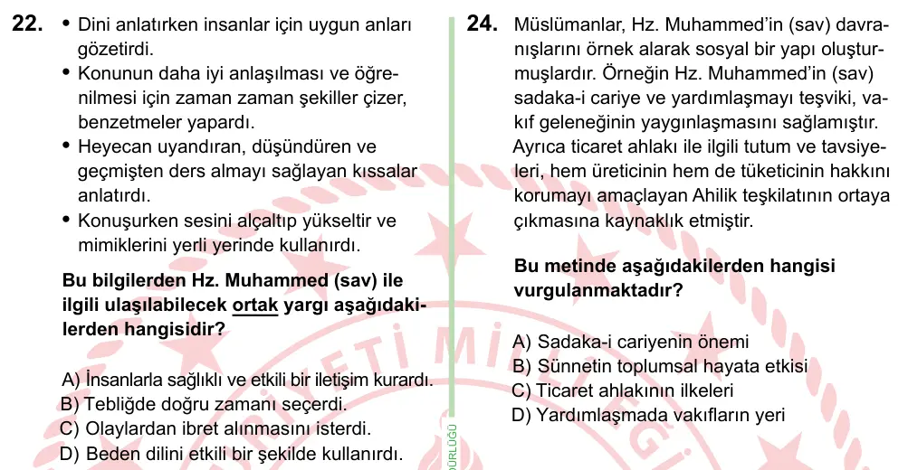 8. Sınıf ve Hazırlık Sosyal Bilgiler 2022 İOKBS Bursluluk Sınavı 22. Soru görseli