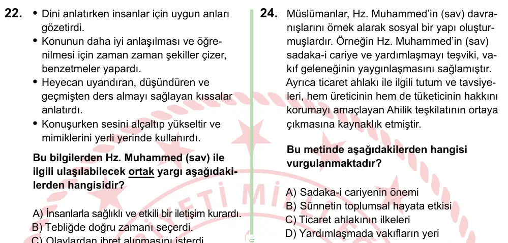 8. Sınıf ve Hazırlık Sosyal Bilgiler 2022 İOKBS Bursluluk Sınavı 24. Soru görseli