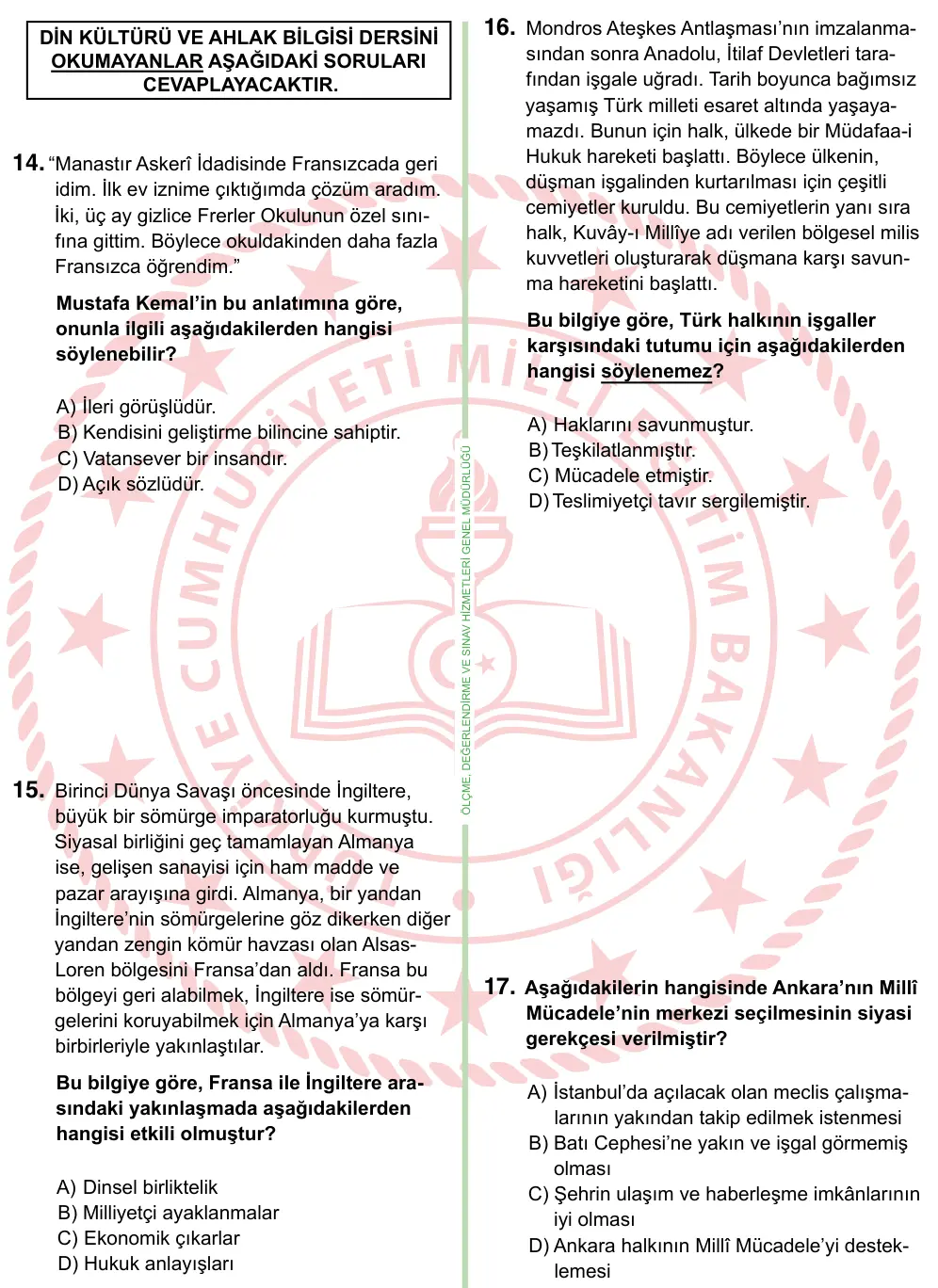8. Sınıf ve Hazırlık Sosyal Bilgiler 2022 İOKBS Bursluluk Sınavı 25. Soru görseli (2/5)
