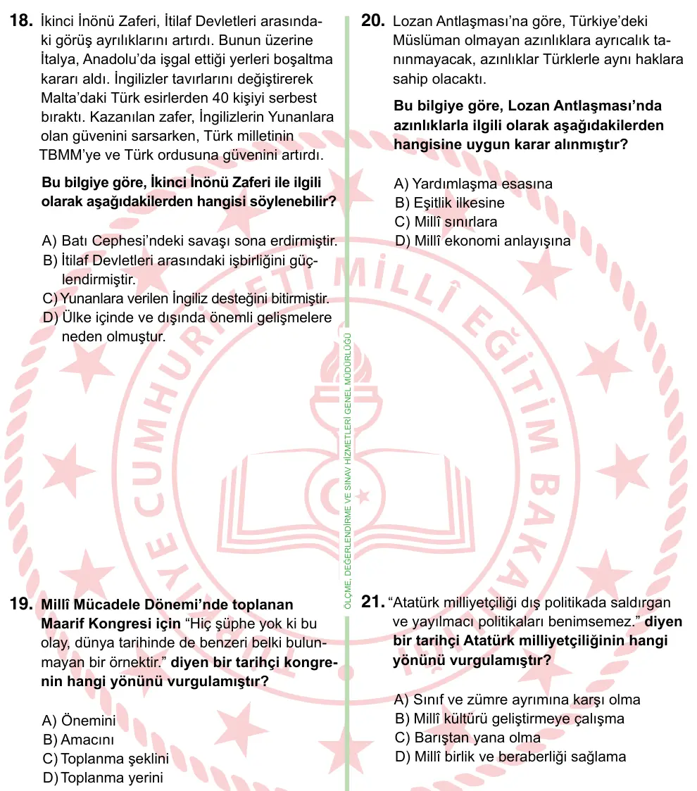 8. Sınıf ve Hazırlık Sosyal Bilgiler 2022 İOKBS Bursluluk Sınavı 25. Soru görseli (3/5)