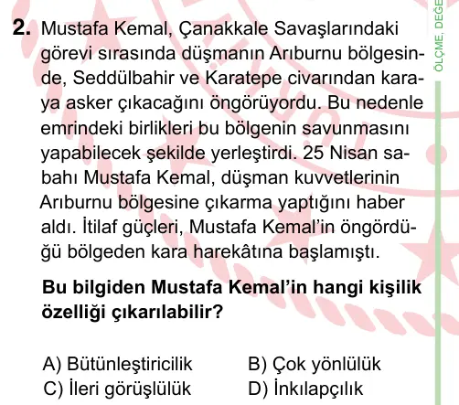 8. Sınıf ve Hazırlık Sosyal Bilgiler 2022 İOKBS Bursluluk Sınavı 2. Soru görseli
