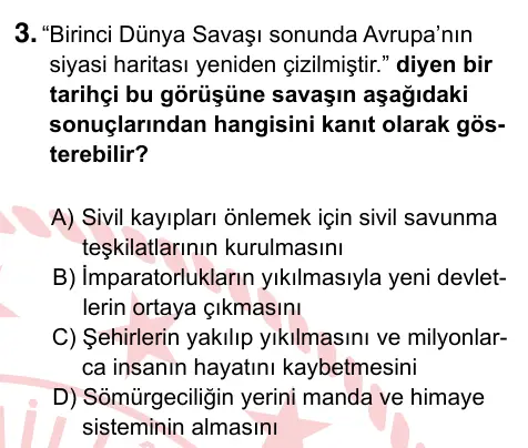 8. Sınıf ve Hazırlık Sosyal Bilgiler 2022 İOKBS Bursluluk Sınavı 3. Soru görseli