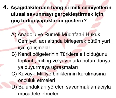 8. Sınıf ve Hazırlık Sosyal Bilgiler 2022 İOKBS Bursluluk Sınavı 4. Soru görseli