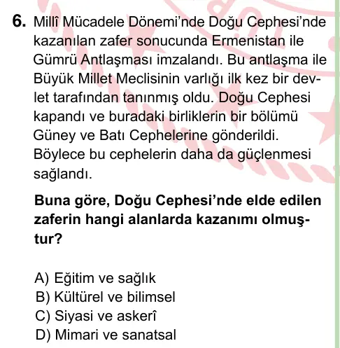 8. Sınıf ve Hazırlık Sosyal Bilgiler 2022 İOKBS Bursluluk Sınavı 6. Soru görseli
