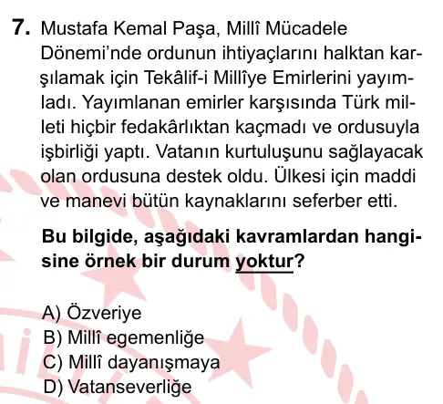 8. Sınıf ve Hazırlık Sosyal Bilgiler 2022 İOKBS Bursluluk Sınavı 7. Soru görseli