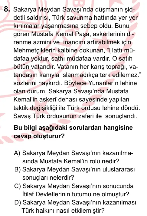 8. Sınıf ve Hazırlık Sosyal Bilgiler 2022 İOKBS Bursluluk Sınavı 8. Soru görseli