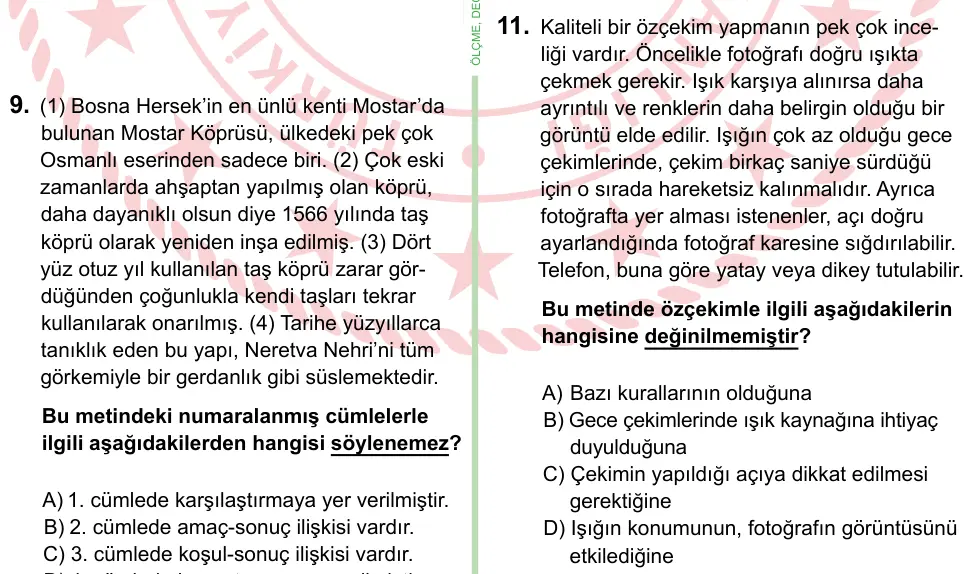 8. Sınıf ve Hazırlık Türkçe 2022 İOKBS Bursluluk Sınavı 11. Soru görseli