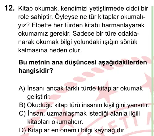 8. Sınıf ve Hazırlık Türkçe 2022 İOKBS Bursluluk Sınavı 12. Soru görseli