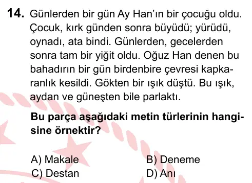 8. Sınıf ve Hazırlık Türkçe 2022 İOKBS Bursluluk Sınavı 14. Soru görseli