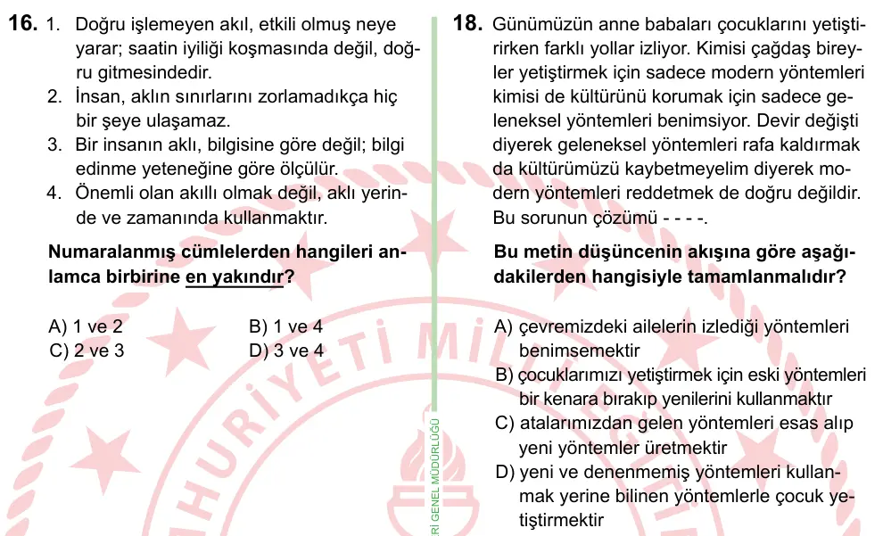 8. Sınıf ve Hazırlık Türkçe 2022 İOKBS Bursluluk Sınavı 18. Soru görseli
