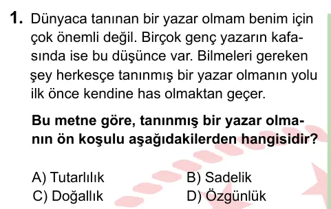 8. Sınıf ve Hazırlık Türkçe 2022 İOKBS Bursluluk Sınavı 1. Soru görseli