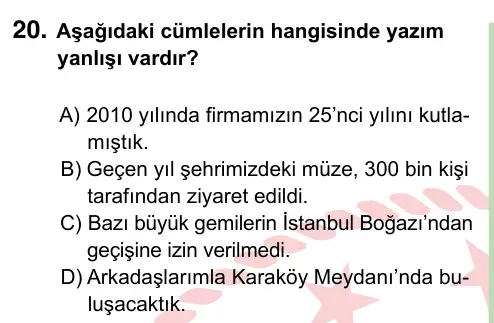 8. Sınıf ve Hazırlık Türkçe 2022 İOKBS Bursluluk Sınavı 20. Soru görseli