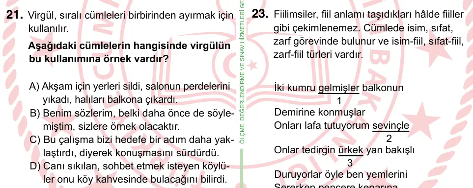 8. Sınıf ve Hazırlık Türkçe 2022 İOKBS Bursluluk Sınavı 21. Soru görseli