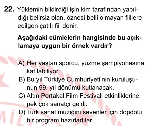 8. Sınıf ve Hazırlık Türkçe 2022 İOKBS Bursluluk Sınavı 22. Soru görseli