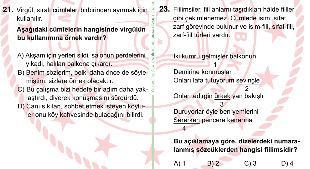 8. Sınıf ve Hazırlık Türkçe 2022 İOKBS Bursluluk Sınavı 23. Soru görseli