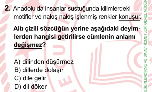 8. Sınıf ve Hazırlık Türkçe 2022 İOKBS Bursluluk Sınavı 2. Soru görseli
