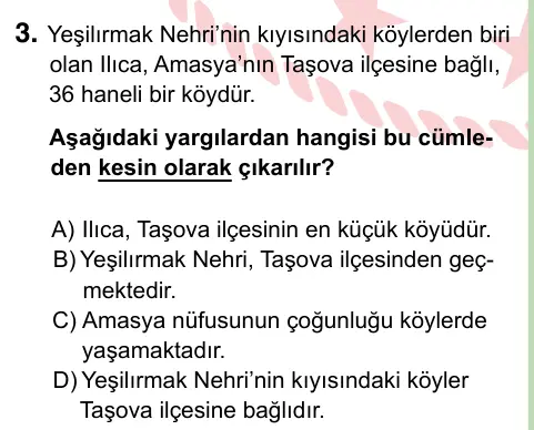 8. Sınıf ve Hazırlık Türkçe 2022 İOKBS Bursluluk Sınavı 3. Soru görseli