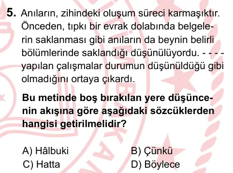8. Sınıf ve Hazırlık Türkçe 2022 İOKBS Bursluluk Sınavı 5. Soru görseli