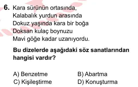 8. Sınıf ve Hazırlık Türkçe 2022 İOKBS Bursluluk Sınavı 6. Soru görseli