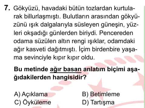 8. Sınıf ve Hazırlık Türkçe 2022 İOKBS Bursluluk Sınavı 7. Soru görseli