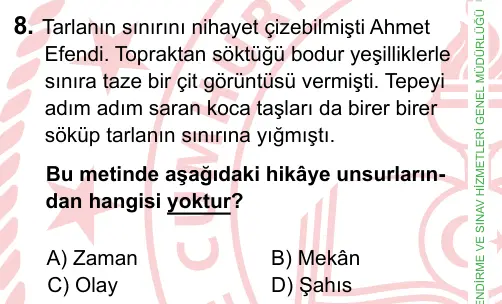 8. Sınıf ve Hazırlık Türkçe 2022 İOKBS Bursluluk Sınavı 8. Soru görseli
