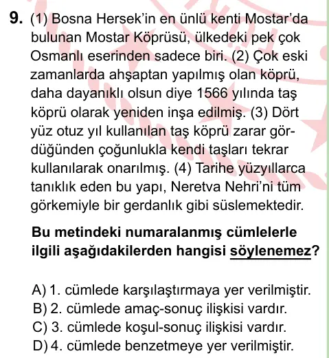 8. Sınıf ve Hazırlık Türkçe 2022 İOKBS Bursluluk Sınavı 9. Soru görseli