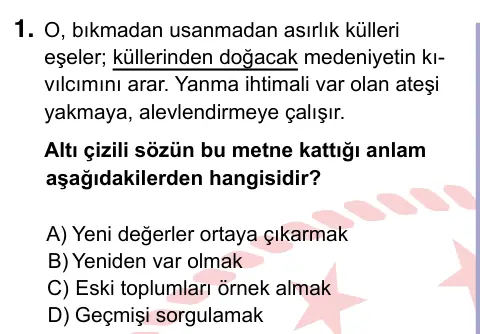 9, 10, 11. Sınıf Türk Dili ve Edebiyatı 2022 İOKBS Bursluluk Sınavı 1. Soru görseli