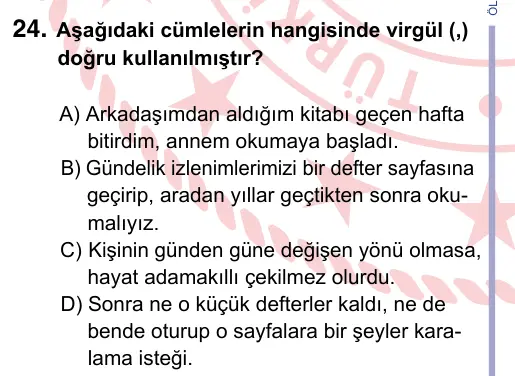9, 10, 11. Sınıf Türk Dili ve Edebiyatı 2022 İOKBS Bursluluk Sınavı 24. Soru görseli