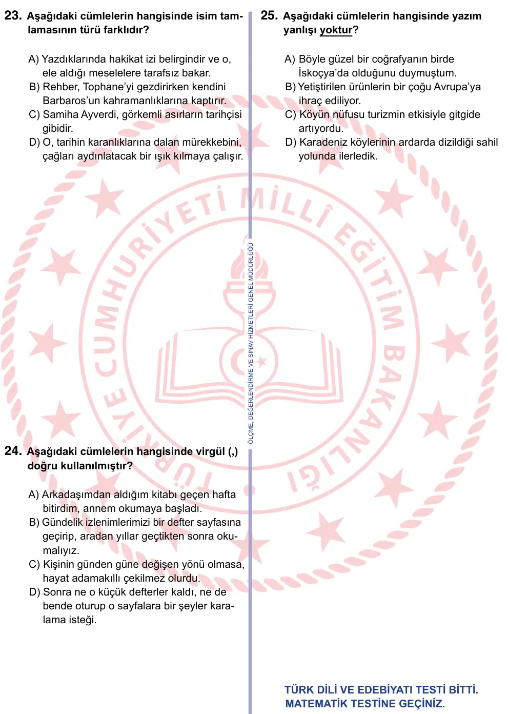 9, 10, 11. Sınıf Türk Dili ve Edebiyatı 2022 İOKBS Bursluluk Sınavı 25. Soru görseli